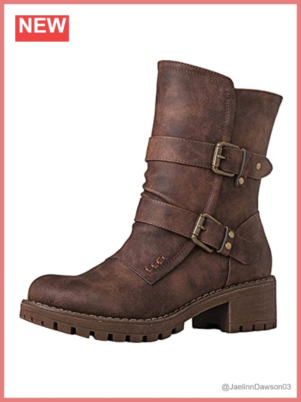 Faux Leather Ankle Boots Faux Fur Lined Moto Booties Adjustable Double Buckle